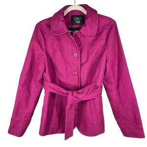 LL Bean Pea Coat Belted Canvas Field Jacket Small Pink Chore Barn Spring Preppy